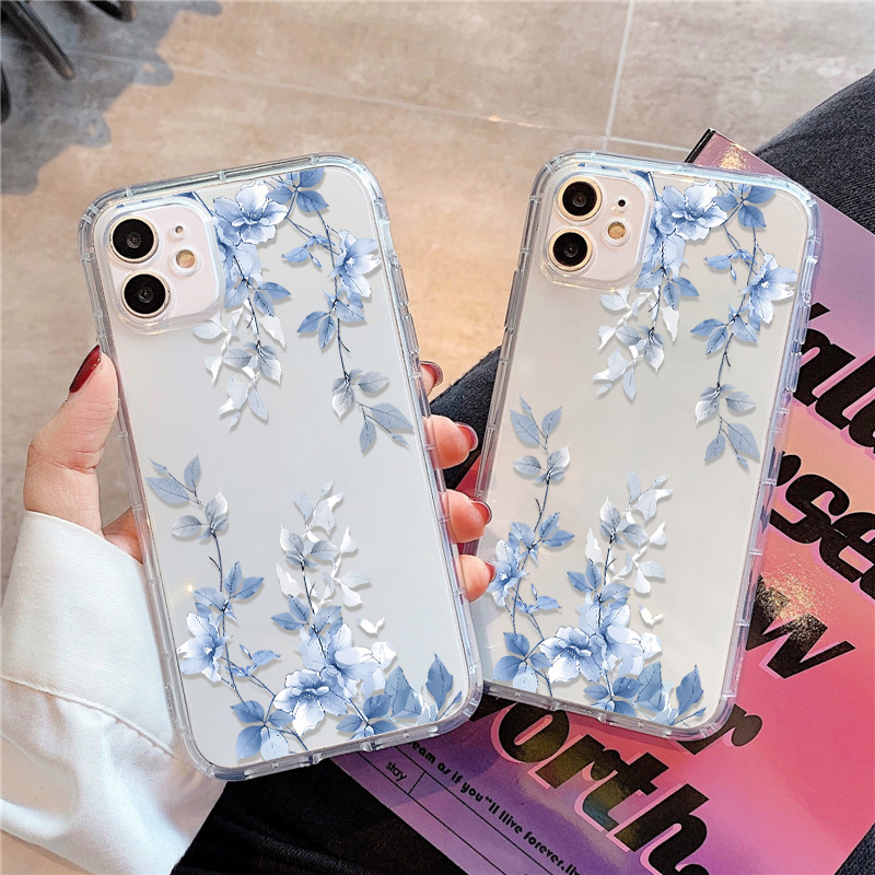 Apple Iphone 15 - 블루 플라워 투명 폰 케이스 아이폰